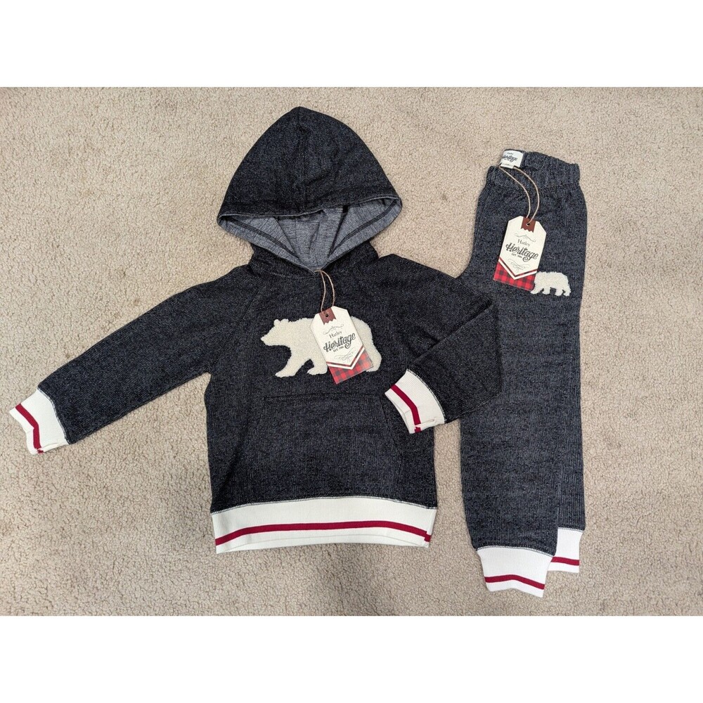 Hatley Set Unisex Toddler Size 4 Charcoal Bear Heritage‎ Two-Piece Jogger Hoodie